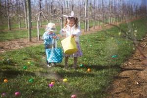 孩子们在埃克特家寻找复活节彩蛋.