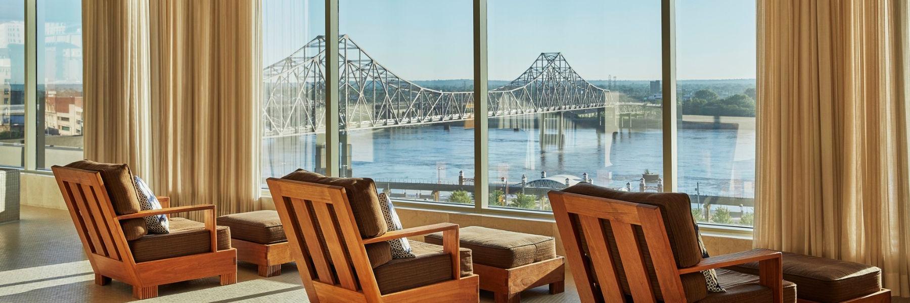 The spa at the Four Seasons Hotel St. Louis overlooks the Mississippi River.