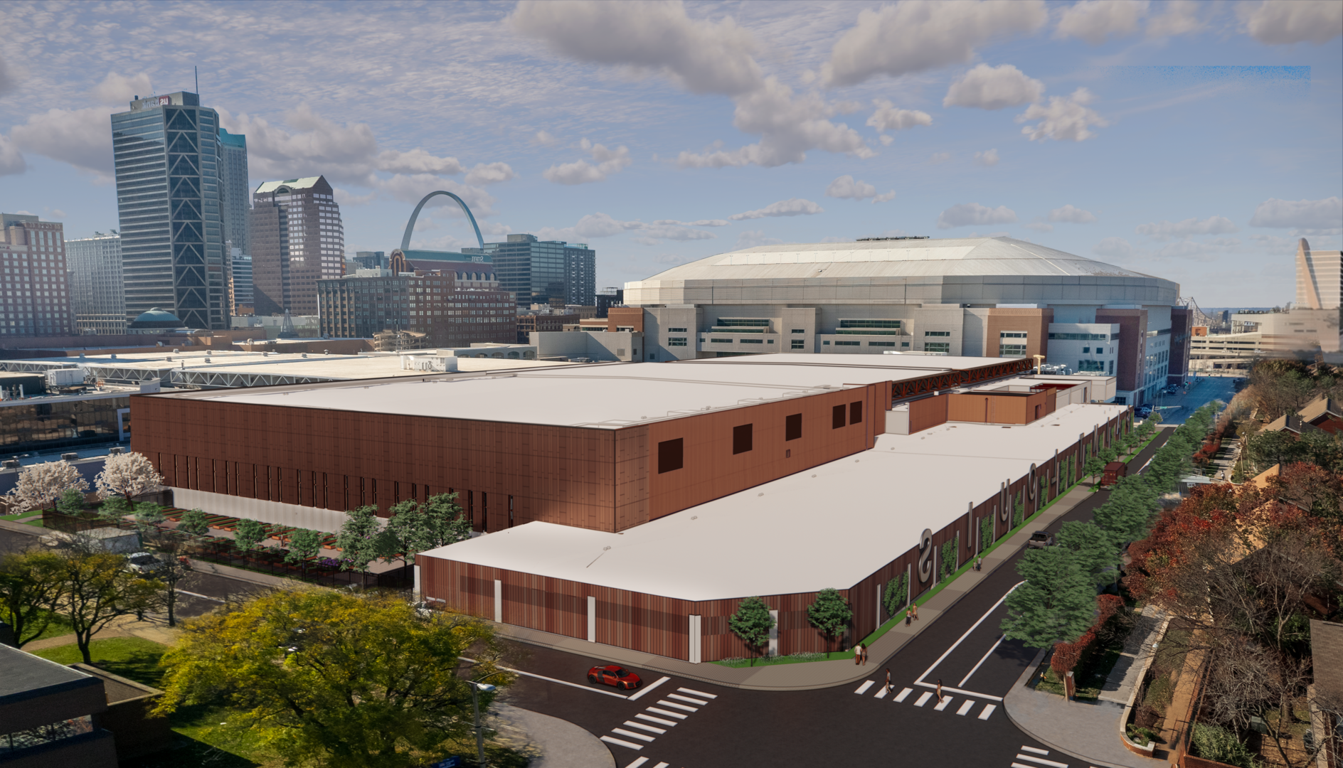 新一代交流电 convention center expansion aerial overview.